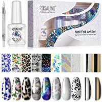ROSALIND Nail Art Foil Glue 15ml y Foil Sticker 10 Rollos Nail Foil Transfer con 1 Nail Art Foil Brush- Apto para…